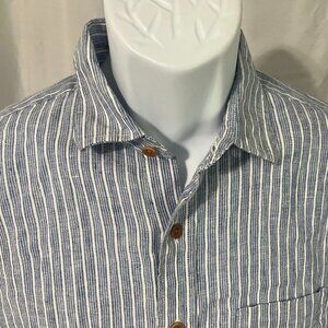 UNTUCKit Men’s Medium White Blue Striped Linen Wrinkle Resistant Shirt M EUC